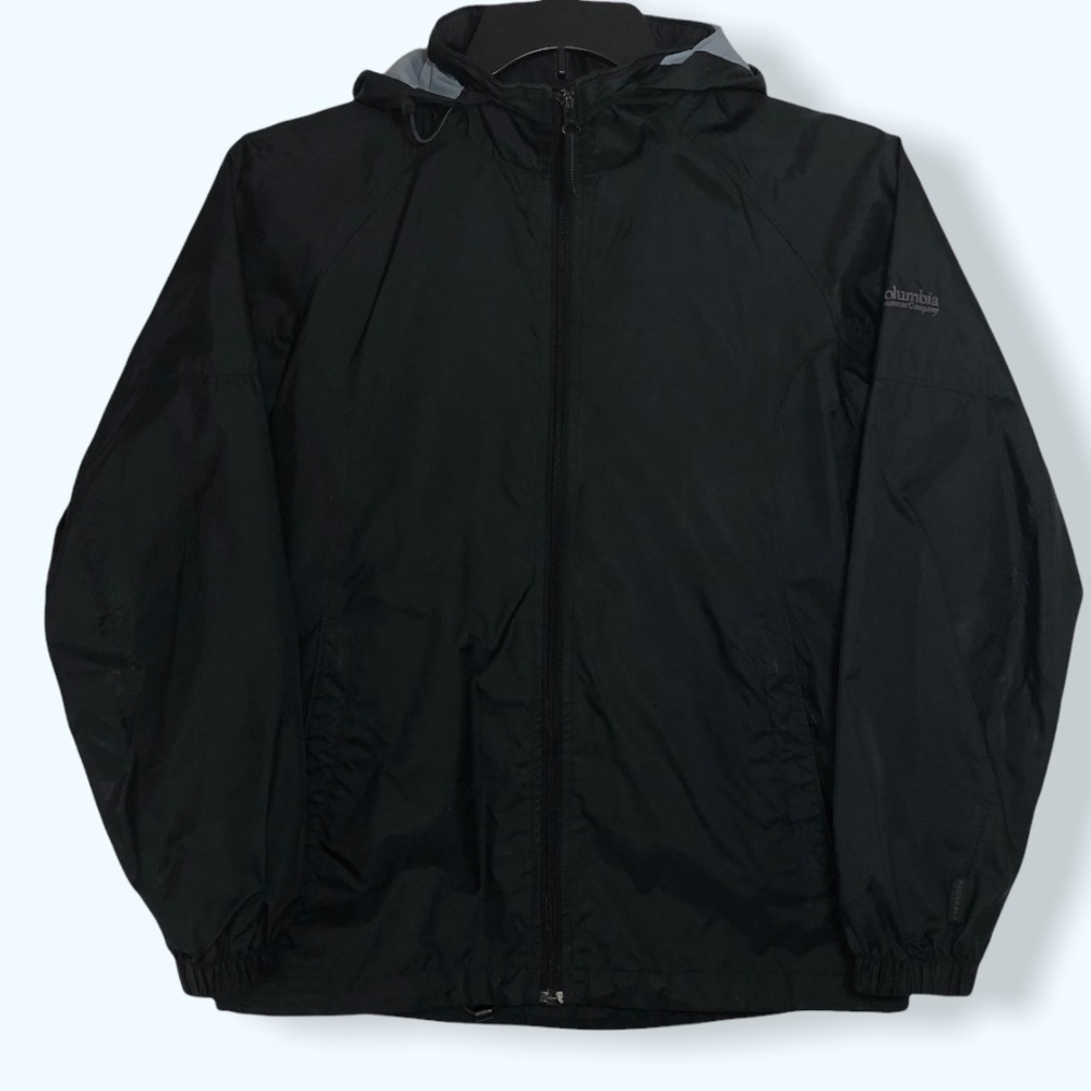 Columbia Black Hooded Zip-Up Rain Jacket Sz Sm